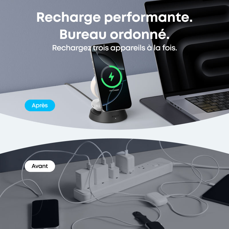 Anker MagGo Station de charge sans fil 3-en-1 support dock Kit câble et chargeur - Europe (hors prise UK) Golden 1