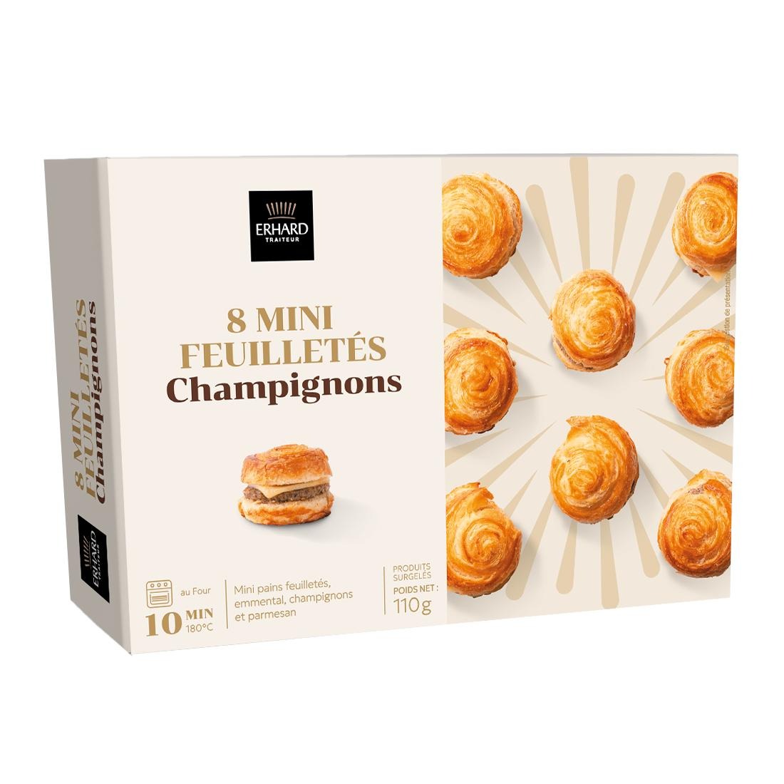 ERHARD Mini burgers feuilletés aux champignons x8 - 110 g