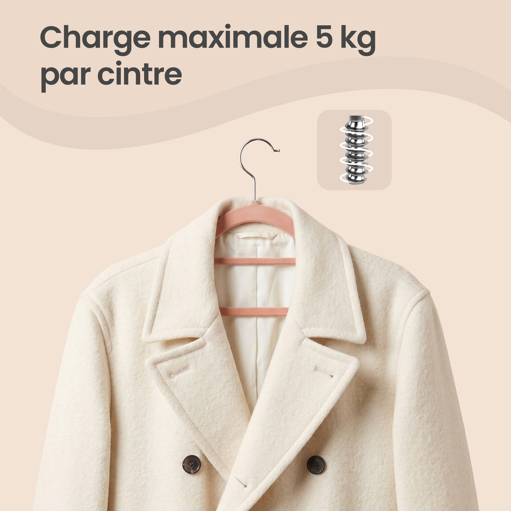 JOYFURNOS Lot de 20 cintres en velours peluche, antidérapants, avec porte-cravates et crochet à rotation complète – Design peu encombrant, épaisseur 0,6 cm, longueur 43,5 cm