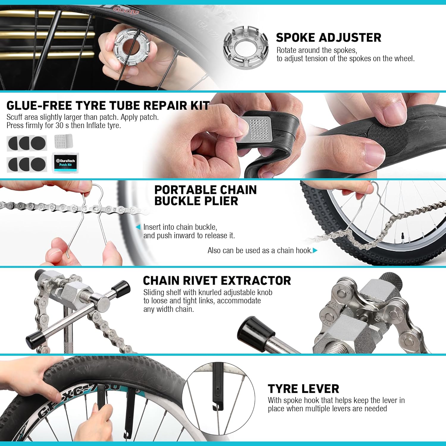 Kit de réparation de vélo 31 pièces avec mallette de rangement, kit d'entretien de vélo, outils de réparation de pneus et de chaîne, boîte à outils portable