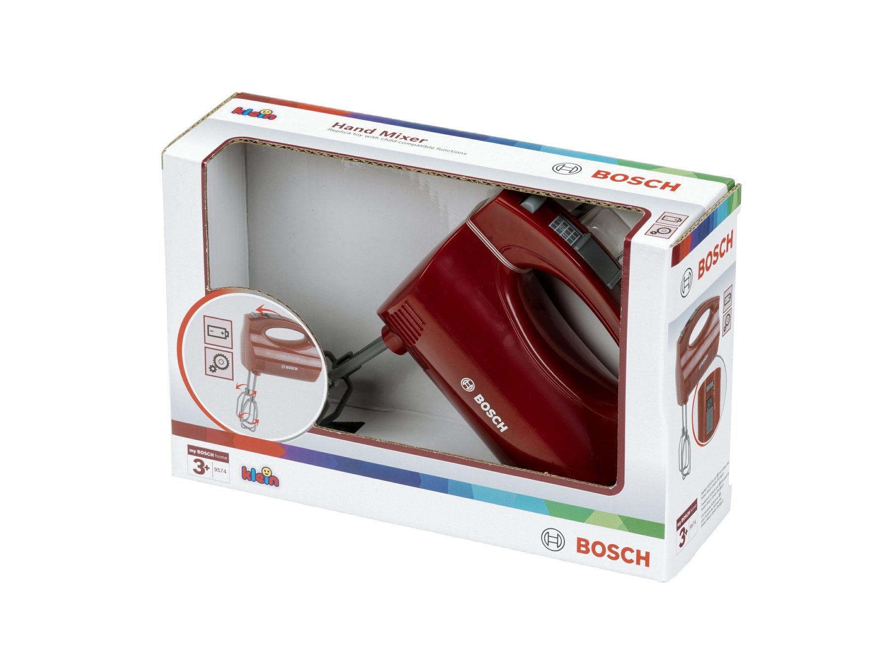 Theo Klein 9574 Bosch Batteur à main jouet, à piles avec fouets rotatifs, 19 x 7 x 12 cm, pour enfants dès 3 ans