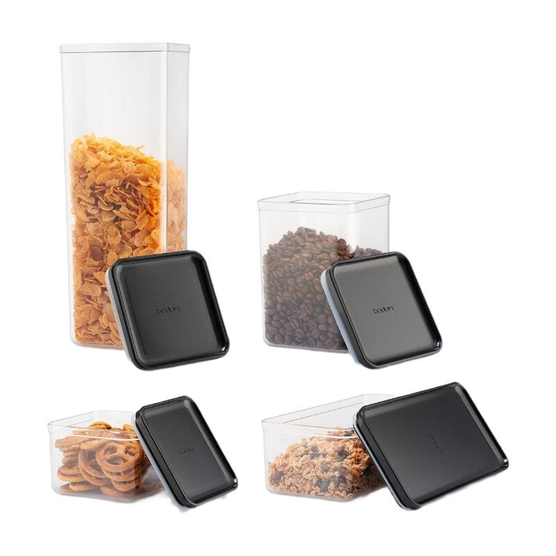 Bodum Canteen Lot de 12 bocaux de conservation avec couvercle noir
