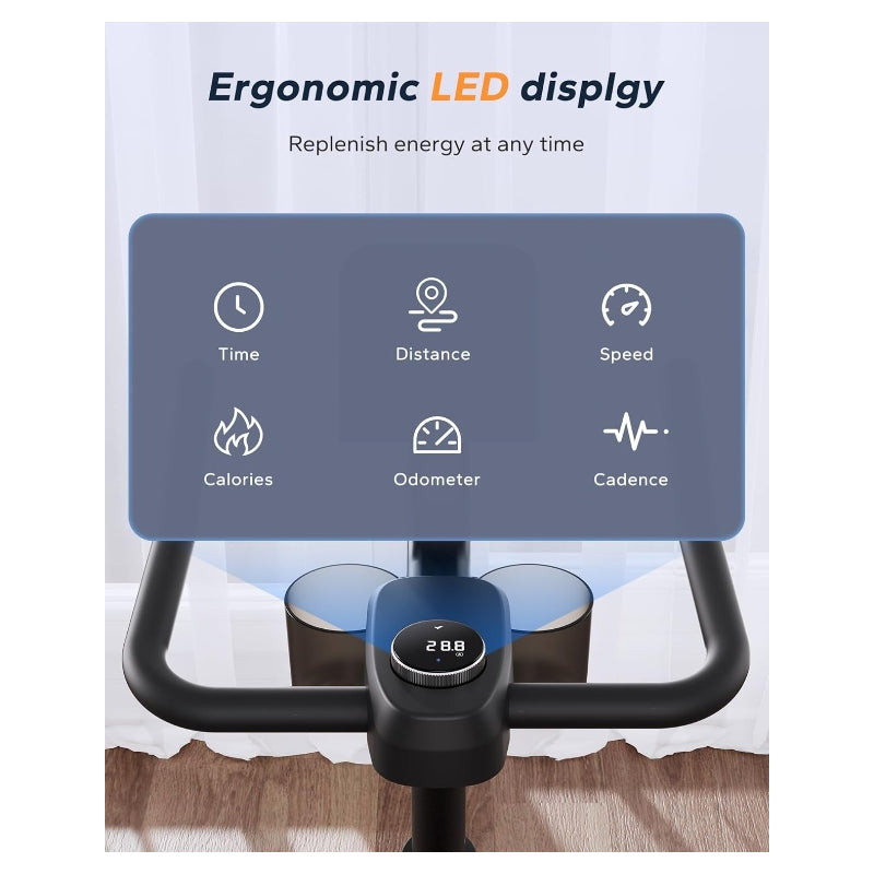 MERACH vélo d'appartement à résistance magnétique, pour usage intérieur, avec support pour haltères et support pour tablette, avec application intégrée, charge maximale 122kg