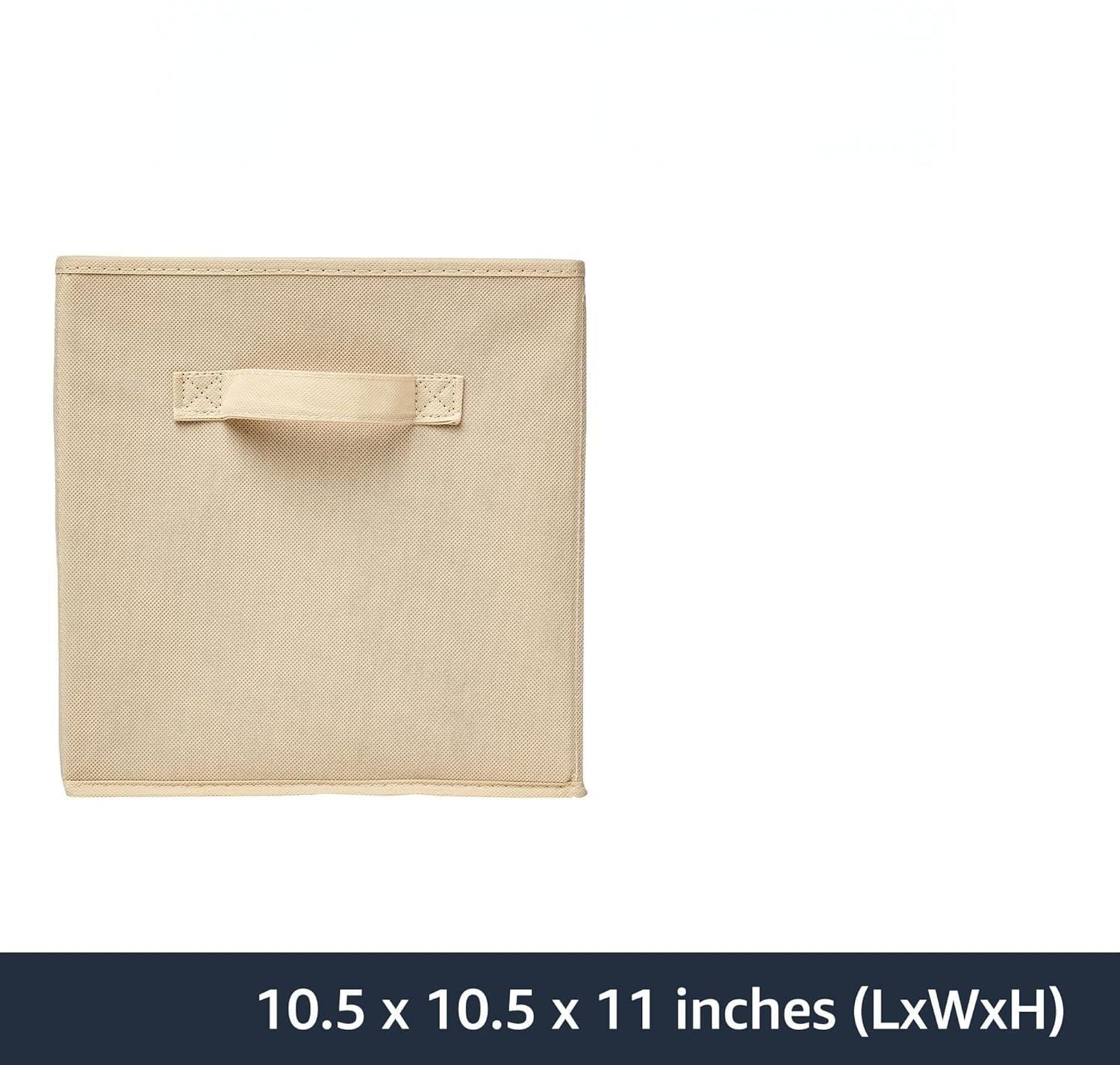 ANQI Lot de 6 Boîtes de Rangement Pliables en Tissu avec Poignées, Beige, 10.5 x 10.5 x 11 pouces