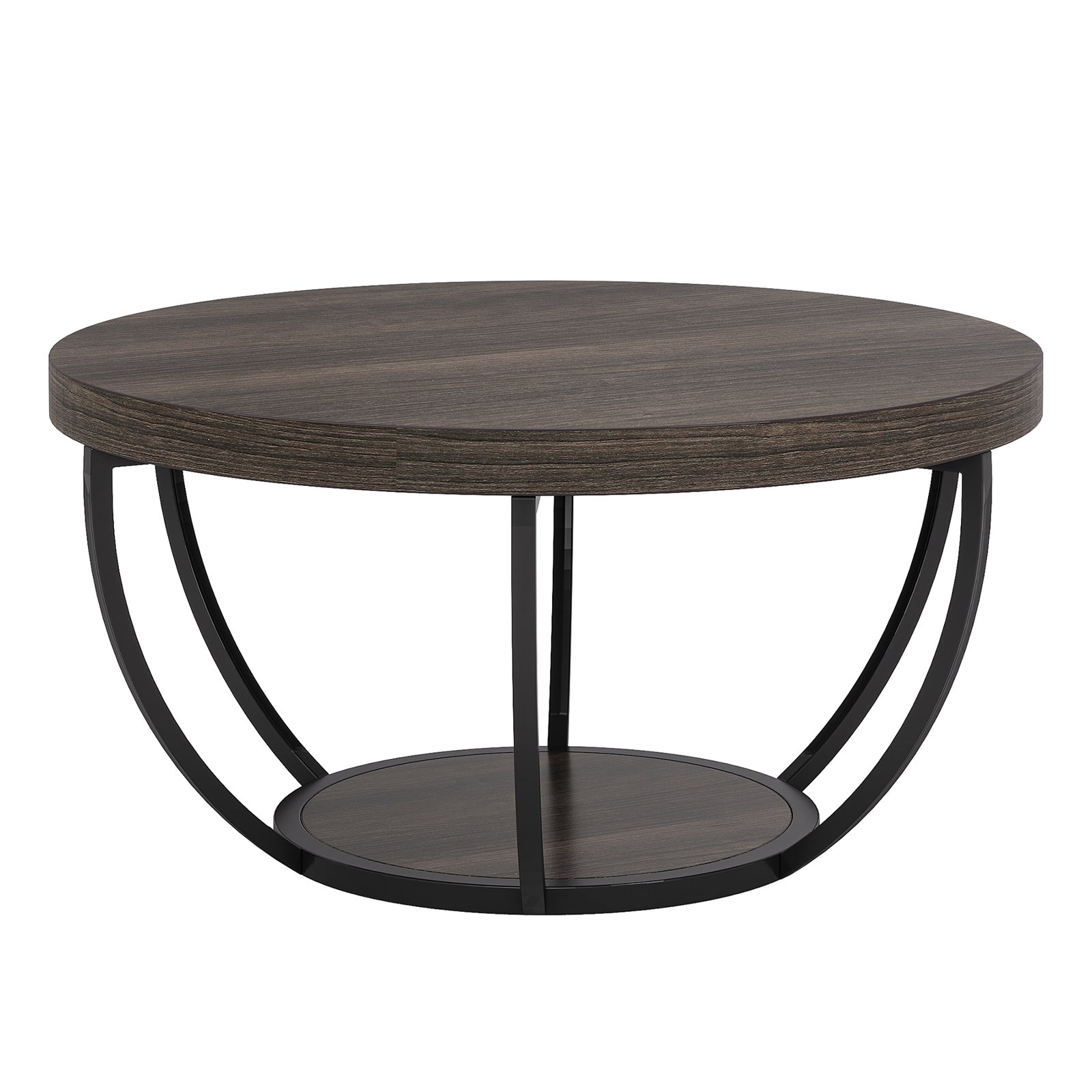 LANTINE Table basse ronde 80 cm à 2 niveaux avec étagères de rangement - Gris