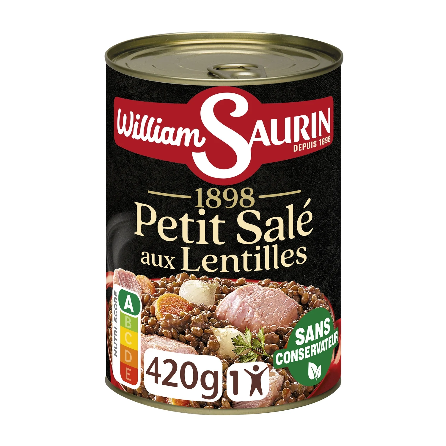 William Saurin Pâté salé aux lentilles Cuisines de pays Boîte métal 1/2 420 g