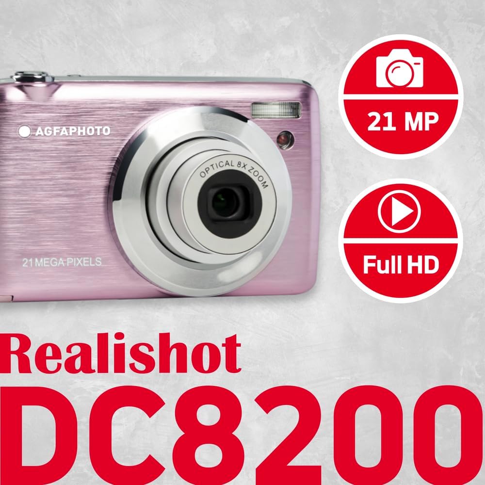 AGFAPHOTO Appareil photo numérique compact 21 MP zoom optique 8x - Rose