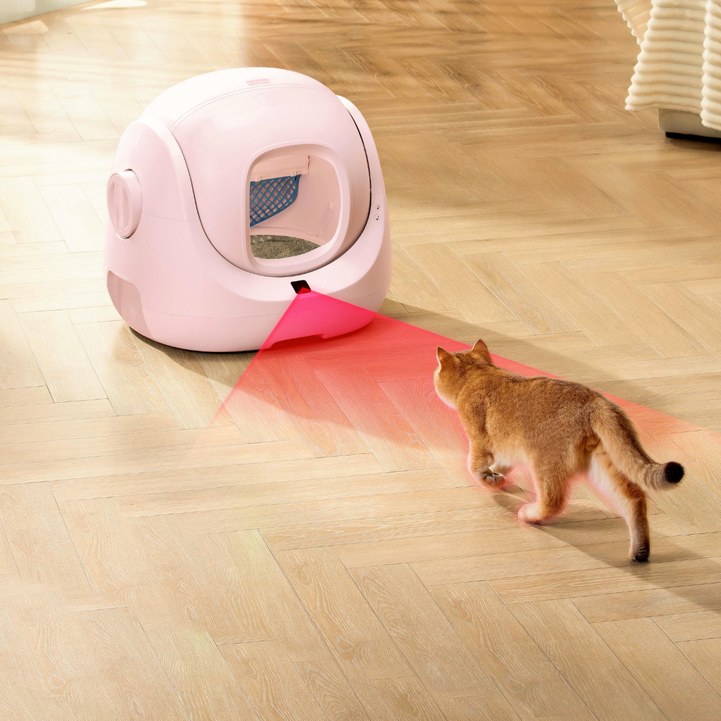 CATLINK Bac à litière pour chat intelligent autonettoyant rose, Protection de sécurité anti-pincement, Système de suivi de santé par IA, Technologie d’identification multi-chats