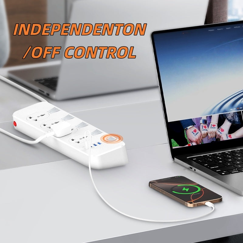 LDNIO Multiprise universelle avec interrupteur indépendant, 4 prises universelles, 2 x USB-A, 1 x Type-C, 1 x USB-C PD 20 W (5 V 3 A 20 W), 5 interrupteurs de sécurité indépendants