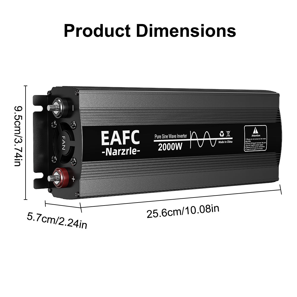 EAFC 2000 W Onduleur à onde pure – (Puissance de crête 2000 W / Puissance nominale 1000 W) – Convertisseur 12 V CC vers 220 V CA avec affichage numérique