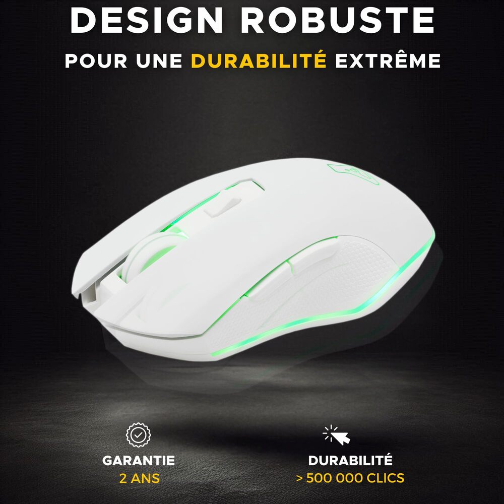 THE G-LAB KULT-HELIUM Souris Gaming sans Fil - 6400 DPI, 6 Boutons - Blanc