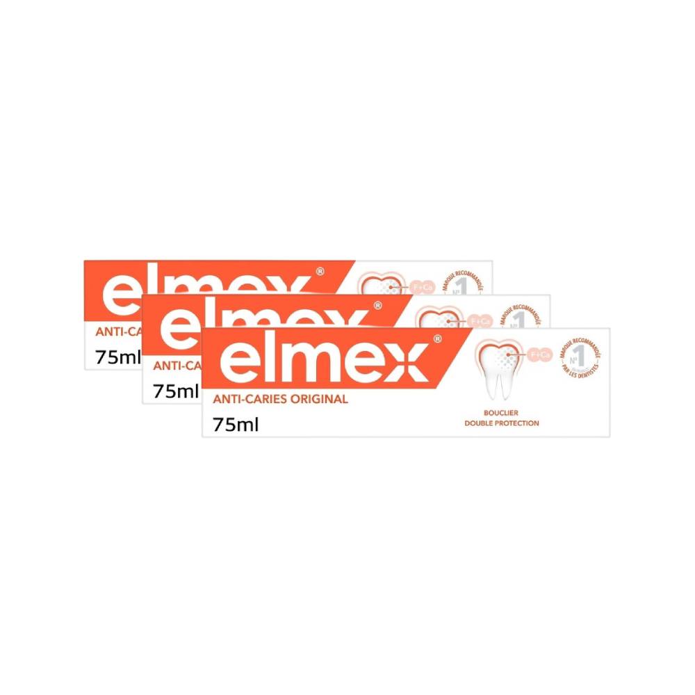 ELMEX Anti-Caries Original Toothpaste - 75ml - Pack of 3 (3 x 75ml = 3 tubes)