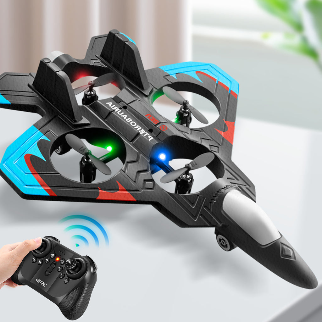 4DRC V32 Avion RC, avion télécommandé en mousse avec lumière, 2 batteries, pirouette à 360°, systèmes de stabilisation gyroscopique, 3 vitesses réglables, avion de chasse RC