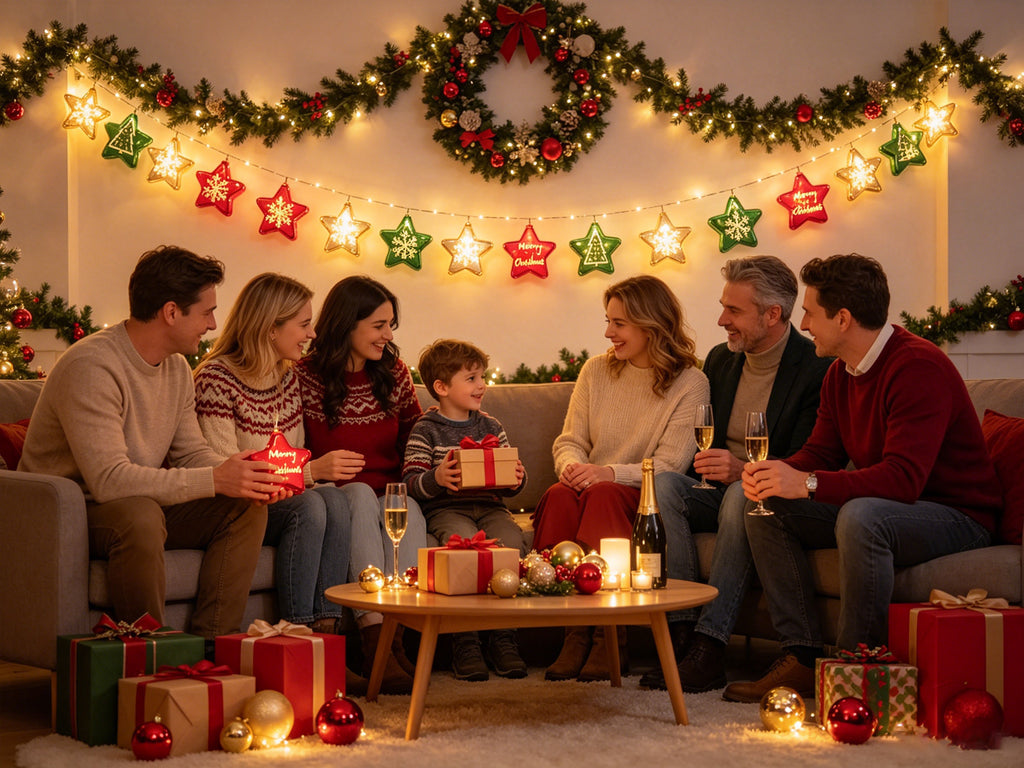 Guirlande lumineuse de Noël LED, étoile à cinq pointes, motif flocon de neige, rouge, vert et blanc, convient pour la décoration intérieure et extérieure