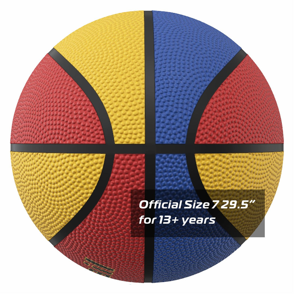LONGSAIL Ballon de basket en caoutchouc de haute qualité 29,5 po Taille 7 Rouge/Jaune/Bleu