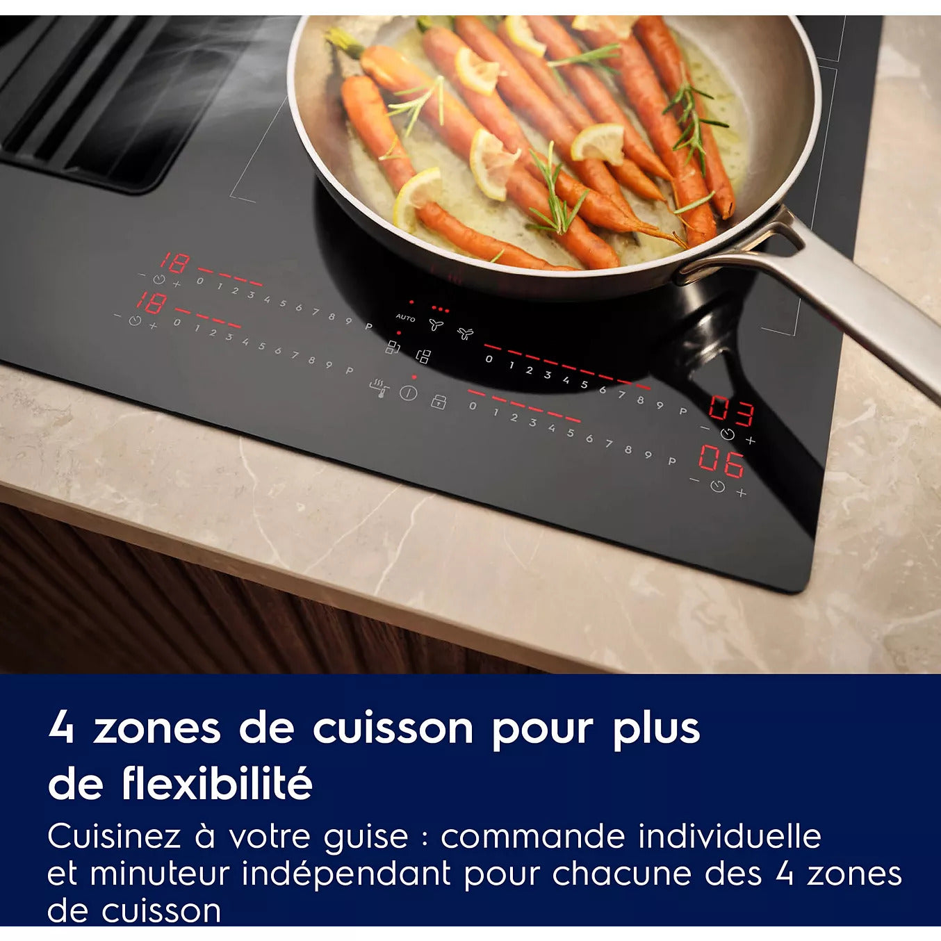 ELECTROLUX KCC84440 Plaque de cuisson à induction aspirante 80 cm - 4 zones - Noir - Classe A+