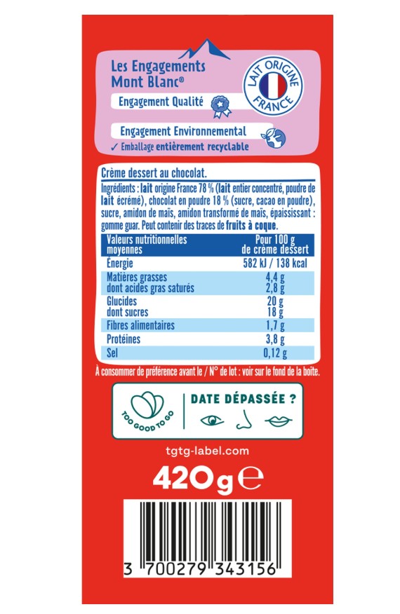 Mont Blanc Crème Dessert Chocolat - 420g