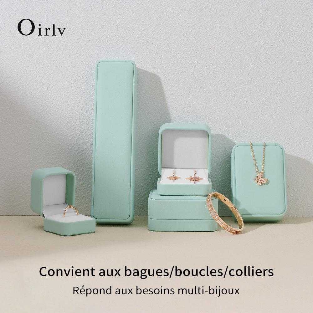Oirlv Boîte à bague en cuir PU, Boîte à bijoux vert clair pour boucles d’oreilles, collier et bracelet, Boîte cadeau, Boîte d’emballage cadeau pour demande en mariage et anniversaire