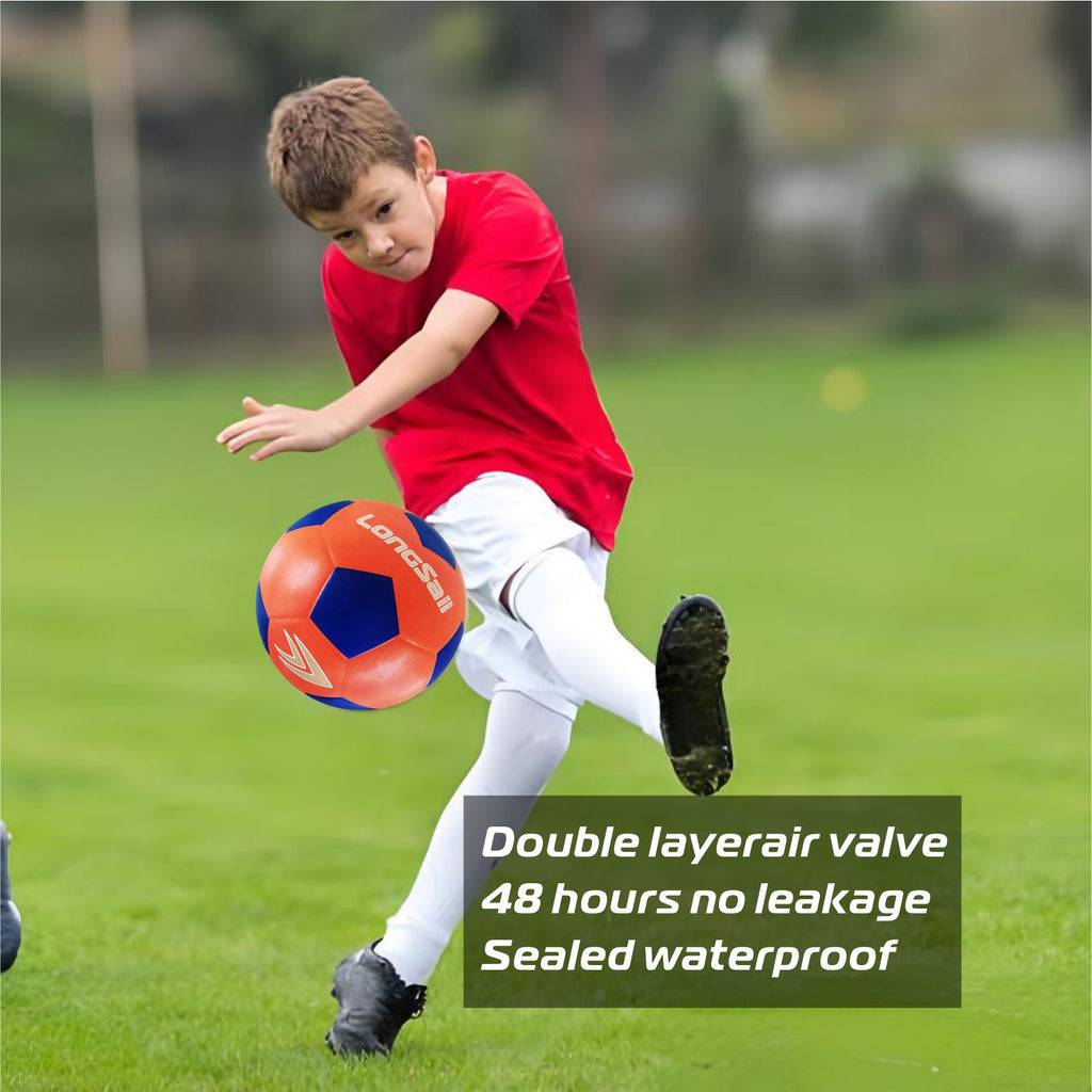 LONGSAIL Ballon de football en caoutchouc haute qualité orange/bleu - Taille 4