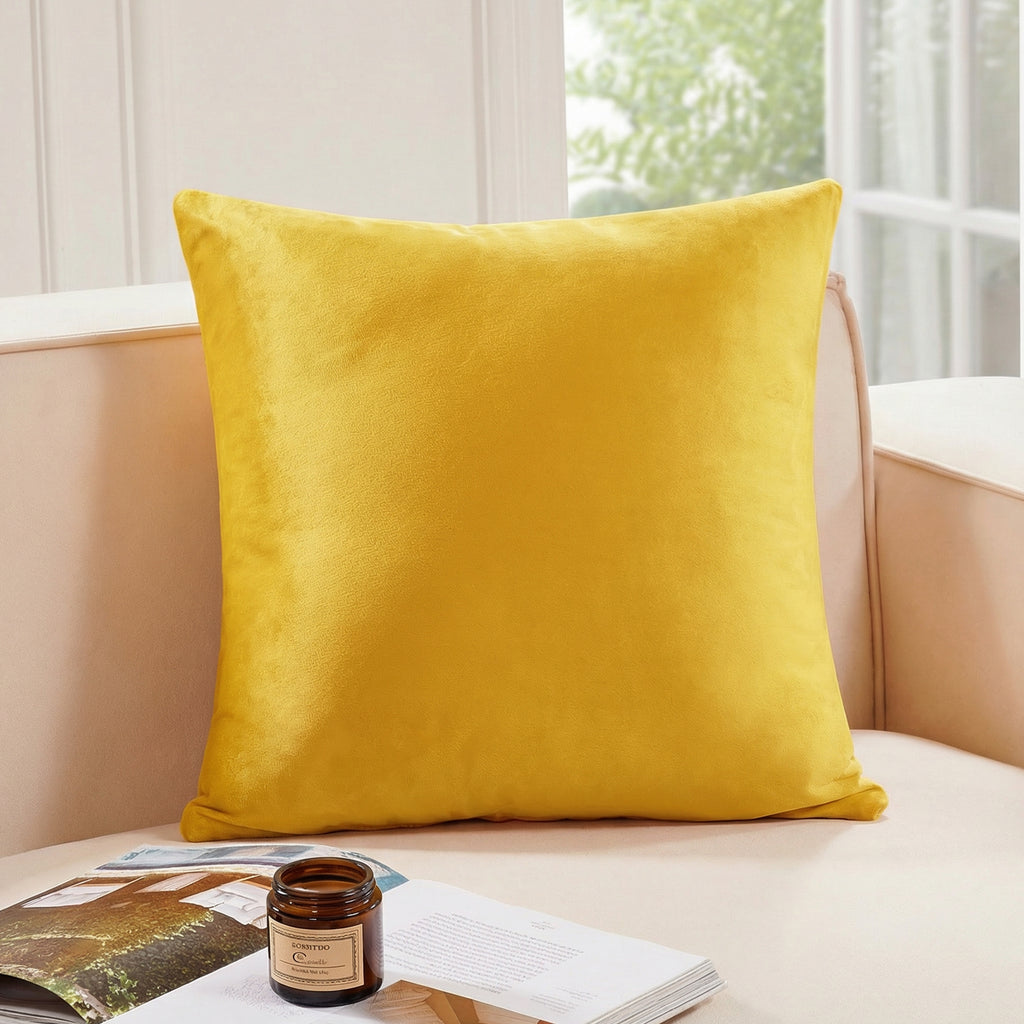 Deconovo Housse de coussin en velours néerlandais, coloris jaune, 50 x 50 cm, 1 pièce