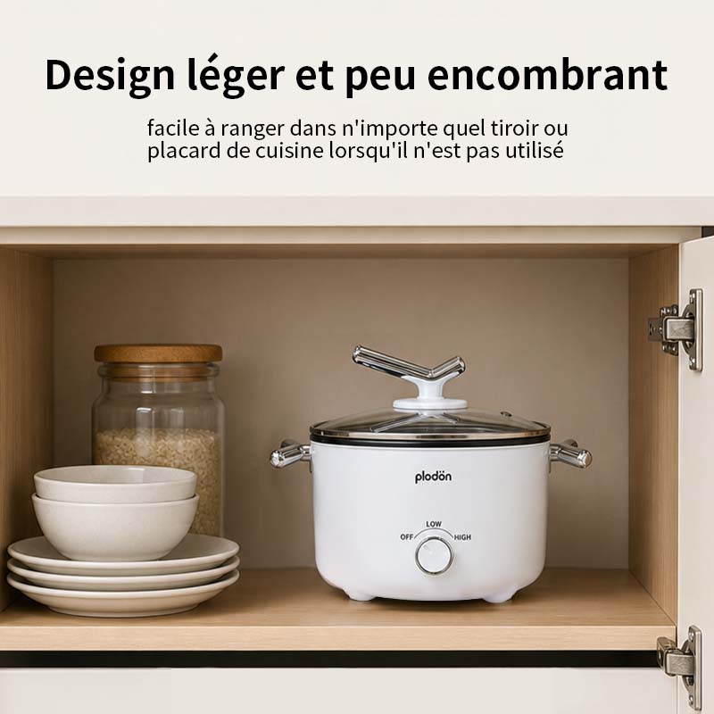 plodon Marmite électrique 2,0 L, portable, multifonction et antiadhésive, 1000 W, cuiseur de nouilles rapide, wok, mijoteuse, pour steak, œuf, nouilles ramen, soupe d’avoine