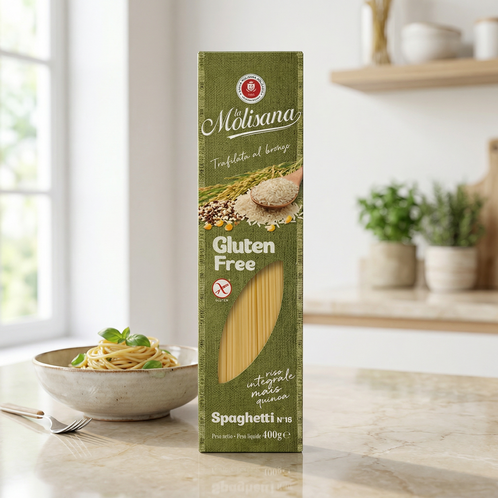 La Molisana Spaghetti n° 15 sans gluten, tréfilés au bronze avec riz complet, maïs et quinoa, paquet de 400 g