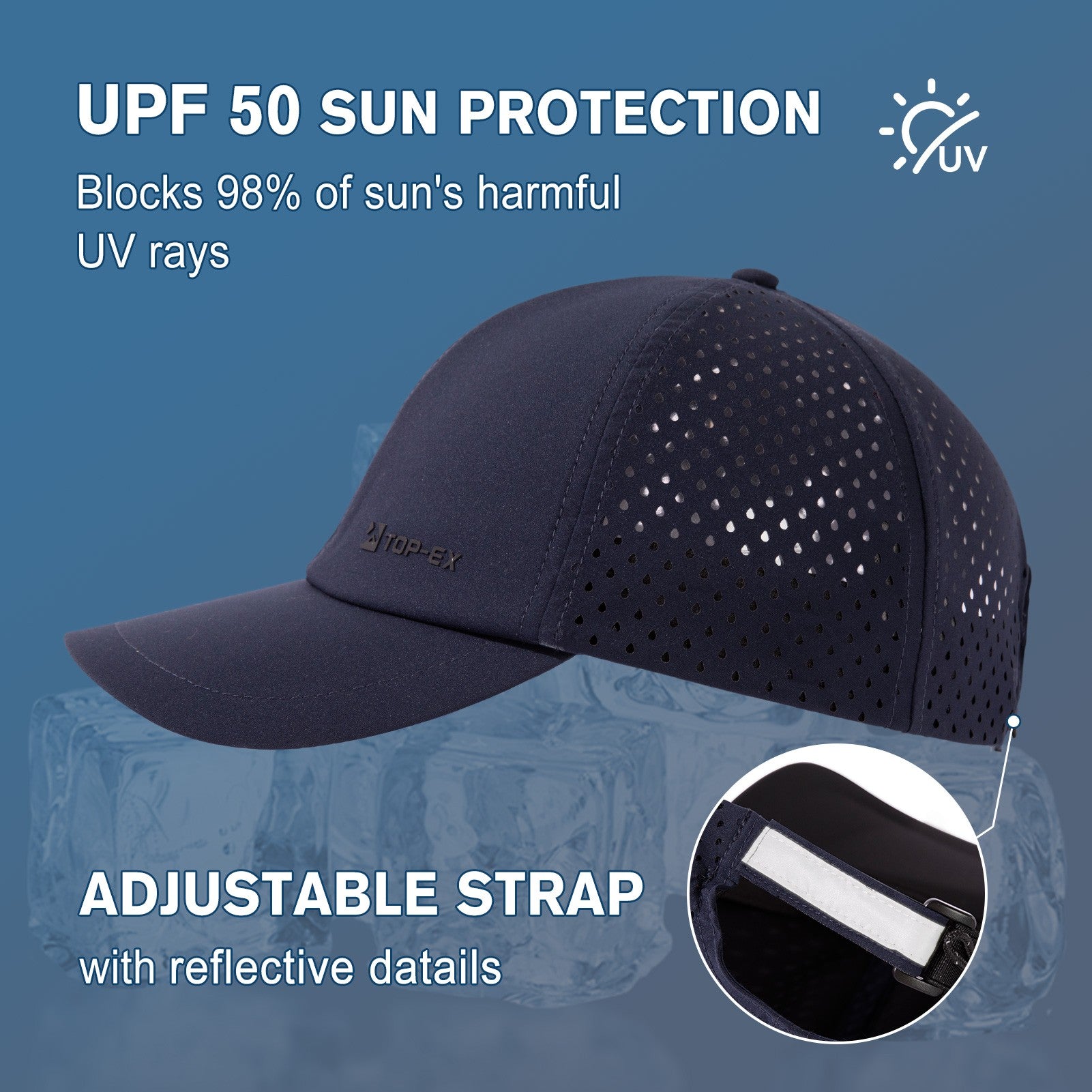 TOP-EX Casquette de baseball de course non structurée en mesh respirant, séchage rapide, bandeau anti-transpiration rafraîchissant M/L Bleu marine