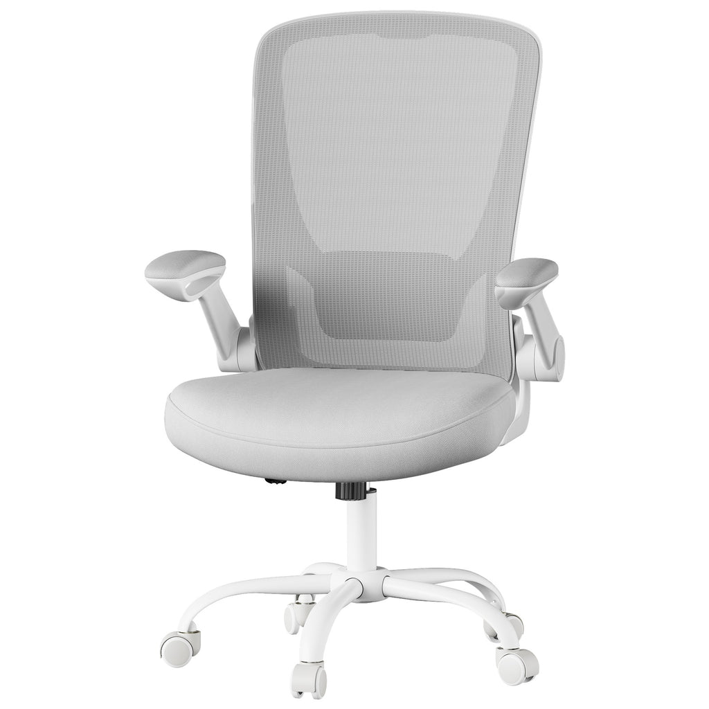 JOYFURNOS Chaise de bureau ergonomique pivotante en mesh, accoudoirs pliants, gris clair