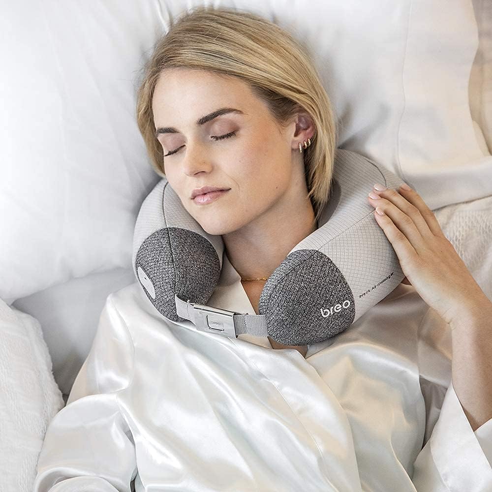 breo iNeck Air 2 Coussin de massage, appareil de massage cervical shiatsu en forme de U avec fonction chauffante et relaxation des tissus profonds pour avion, voiture, voyage, bureau, maison