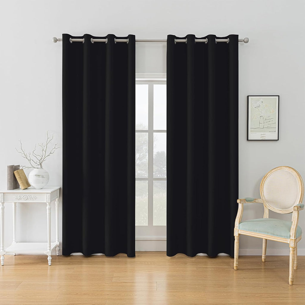 YSTYLE Rideaux Occultants pour Chambre et Salon - Lot de 2 Panneaux Isolants Thermiques Rideaux Obscurcissants, 140x280 cm, ZGB, Noir