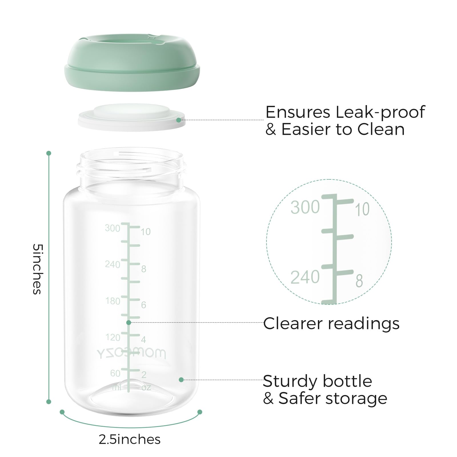 Momcozy Accessoire Pichet de Congélation pour Lait Maternel - Bouteilles de Conservation KA01 (4 Pièces, Vert)
