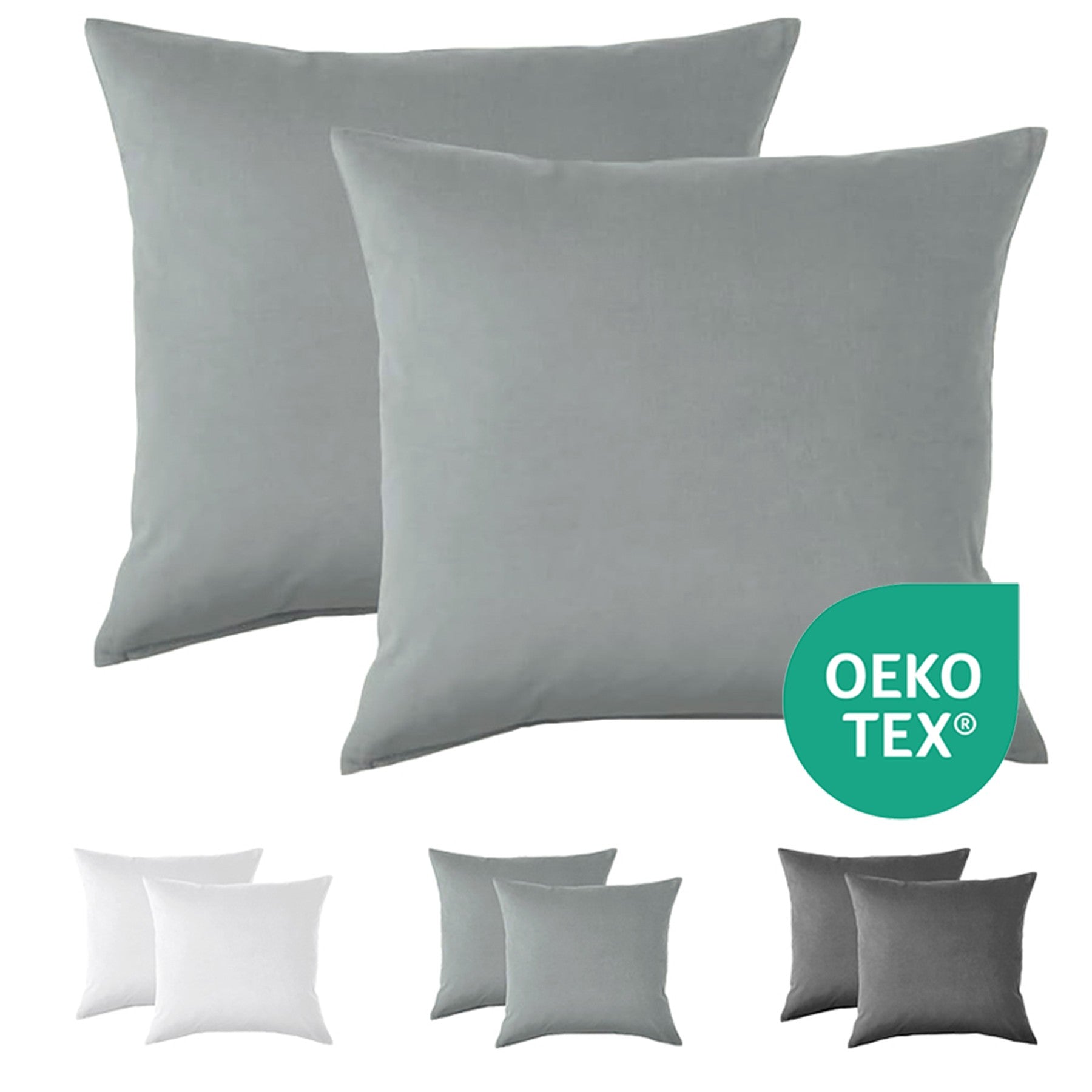 LeBonsoir Basics Lot de 2 taies d’oreiller en microfibre douce avec fermeture enveloppe gris clair - 65 x 65 cm