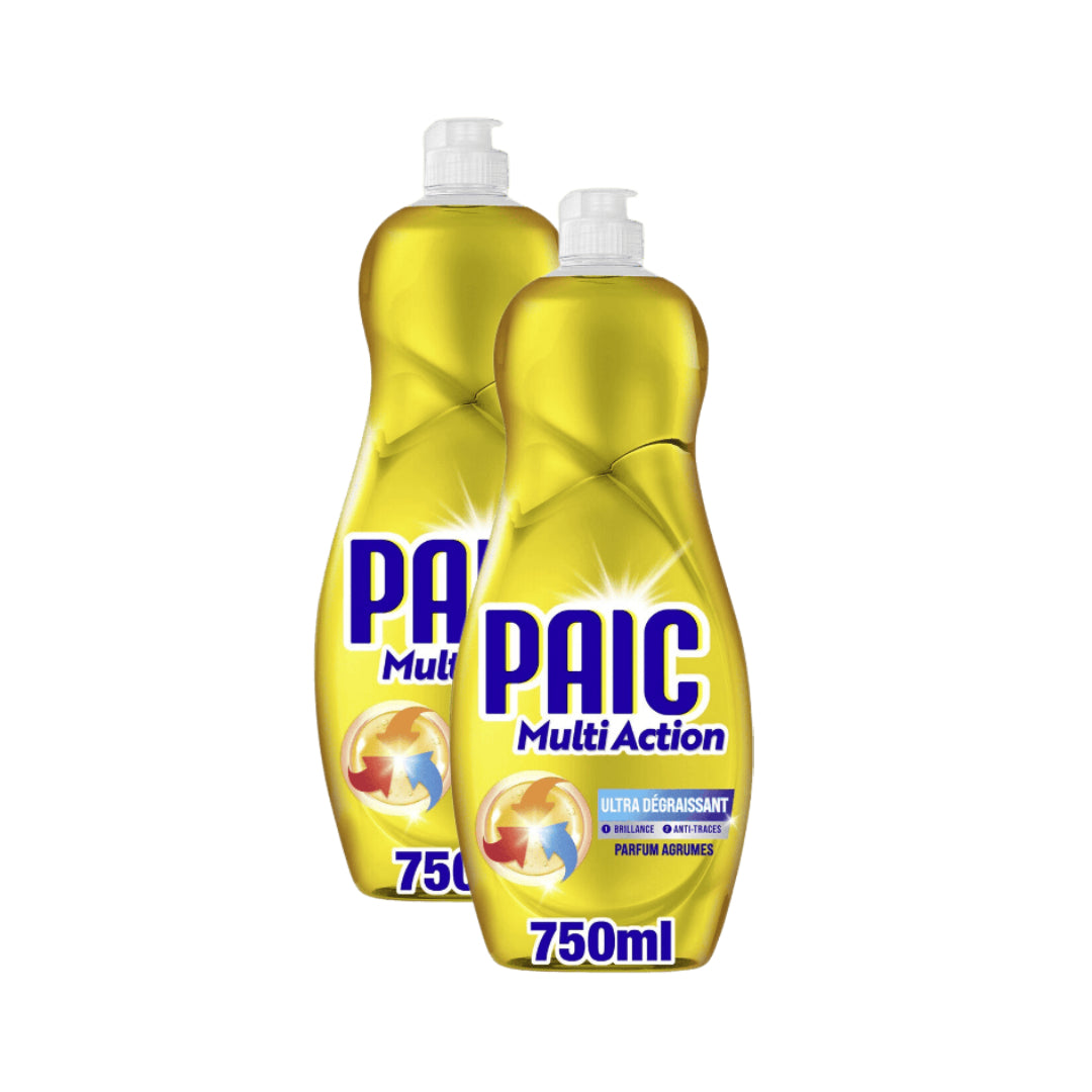 Paic Liquide Vaisselle Multi-Action Super Dégraissant Anti-Traces Agrumes 2 x 750 ml (= 1,5 L)