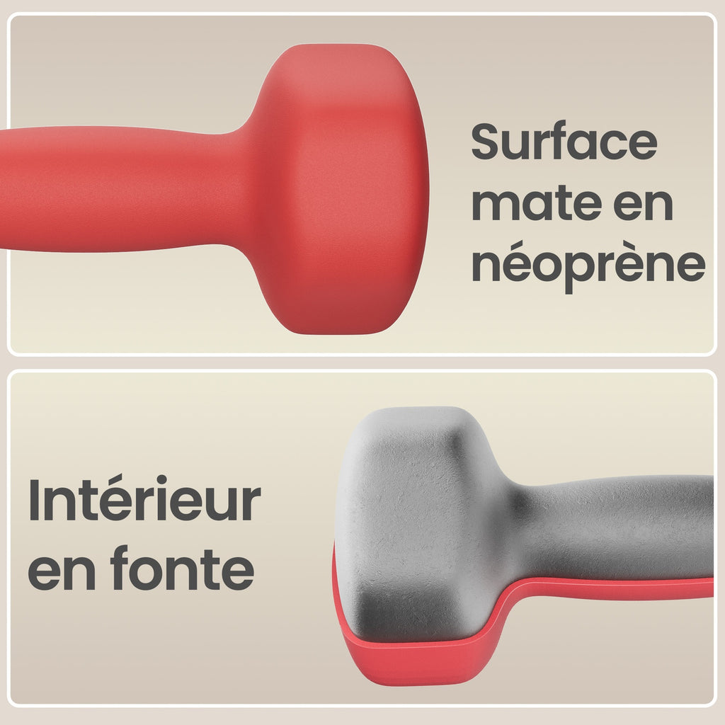JOYFURNOSLot de 2 haltères hexagonaux en néoprène, 2 x 3 kg, avec barres d’haltères, entraînement à domicile, Rouge