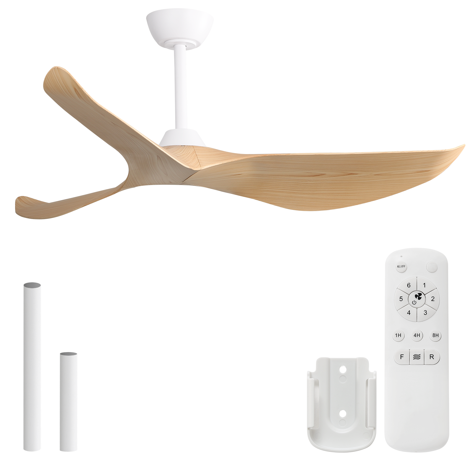 Sofucor 38k009 38 pouces Ventilateur de plafond à tige blanche sans lumière avec pales en ABS naturel