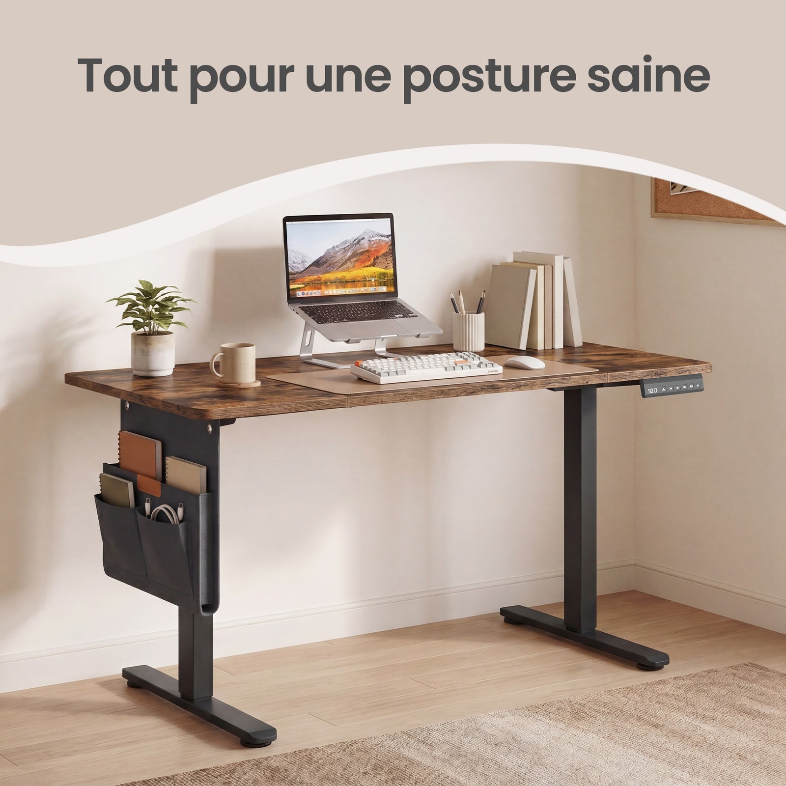 JOYFURNOS Bureau électrique réglable en hauteur brun rustique avec 4 mémoires de hauteur - 120 x 60 cm