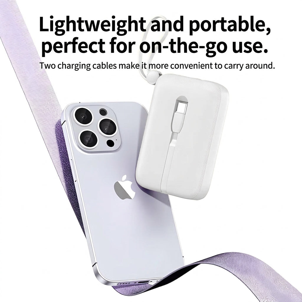 ochama Batterie Externe 10.000mAh, Charge Rapide 22,5W avec Double Câbles Intégrés, Affichage LED, Chargeur Portable Compact, Lightning/USB-C/USB-A, Compatible avec Apple
