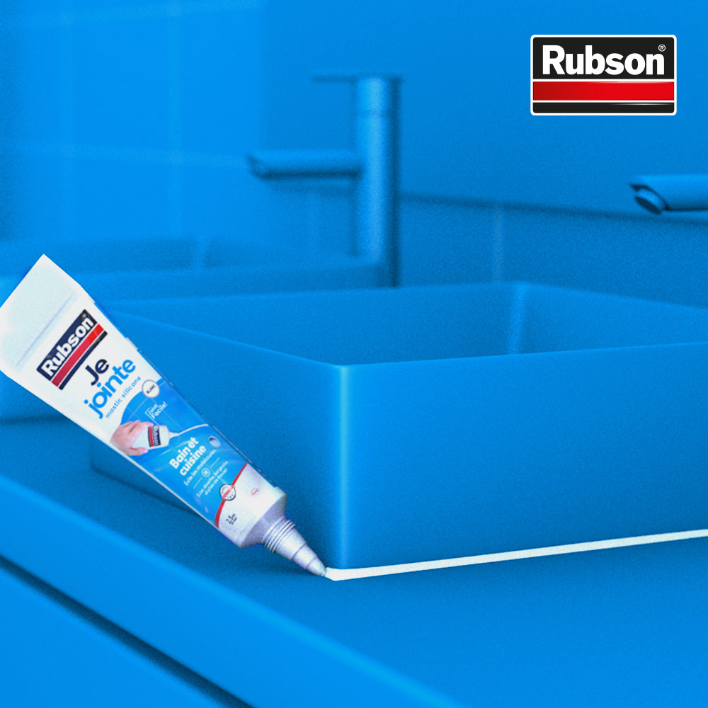 Henkel Rubson Je Jointe Mastic Transparent (tube de 50 ml), mastic étanche anti-moisissure en tube prêt à l'emploi, mastic silicone durable pour joints sanitaires spécial Bain & Cuisine
