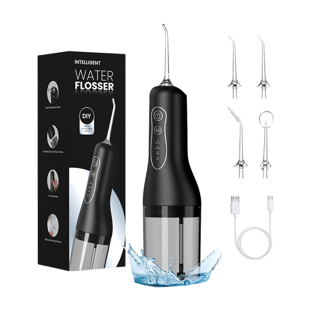 Sunluxy Hydropulseur Dentaire Portable Sans Fil, 140 PSI, Flux d’eau Pulsé Haute Pression, 4 Modes, Réservoir d’eau Amovible 260 ml, Autonomie de 50 Jours