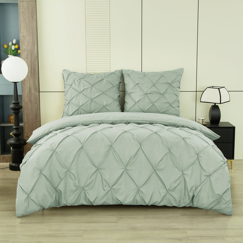 Ensemble housse de couette et taies d'oreiller, vert, effet plissé et brossé, 135 x 200 cm + 80 x 80 cm x 1