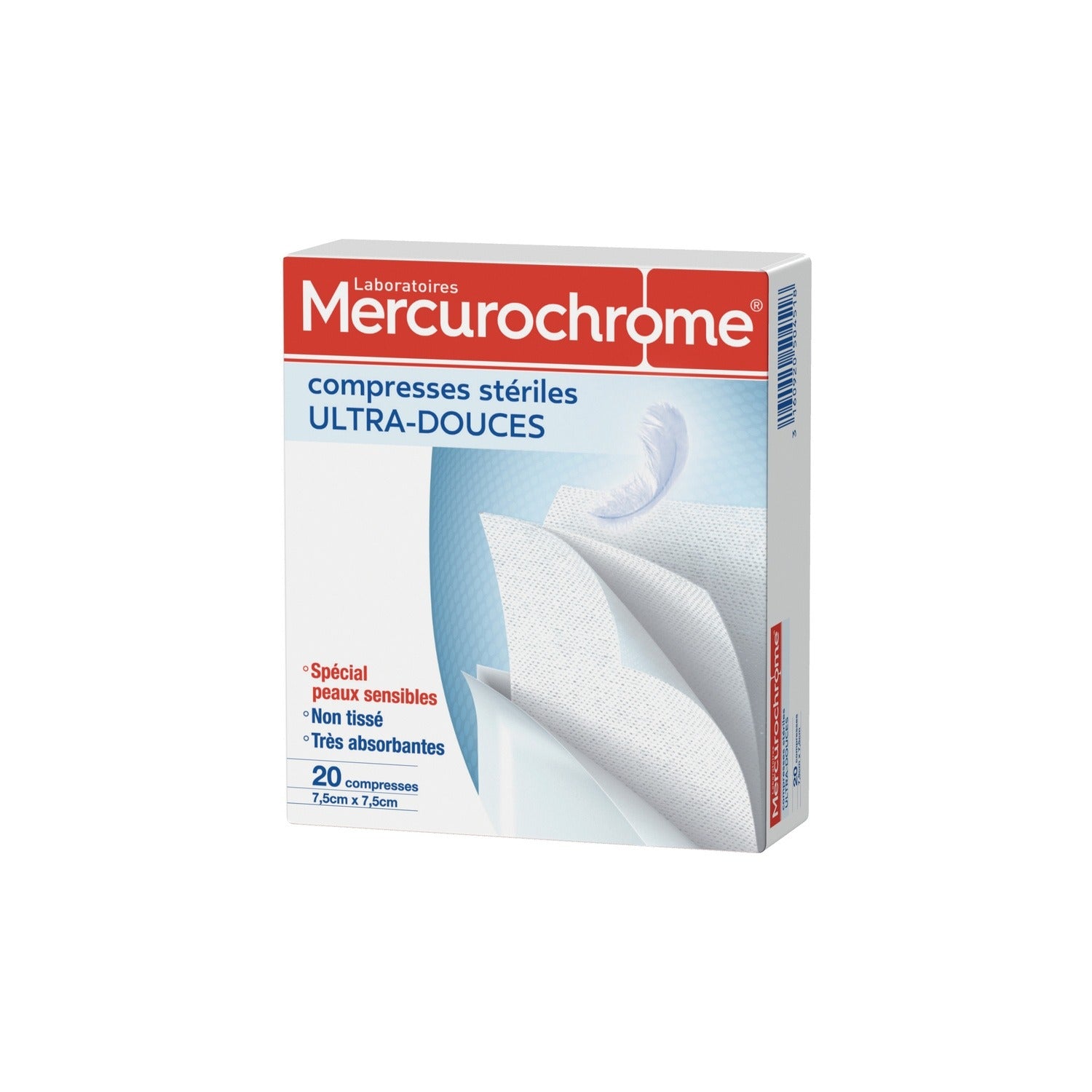 MERCUROCHROME Compresses stériles ultra douces 7.5cm x 7.5cm X20