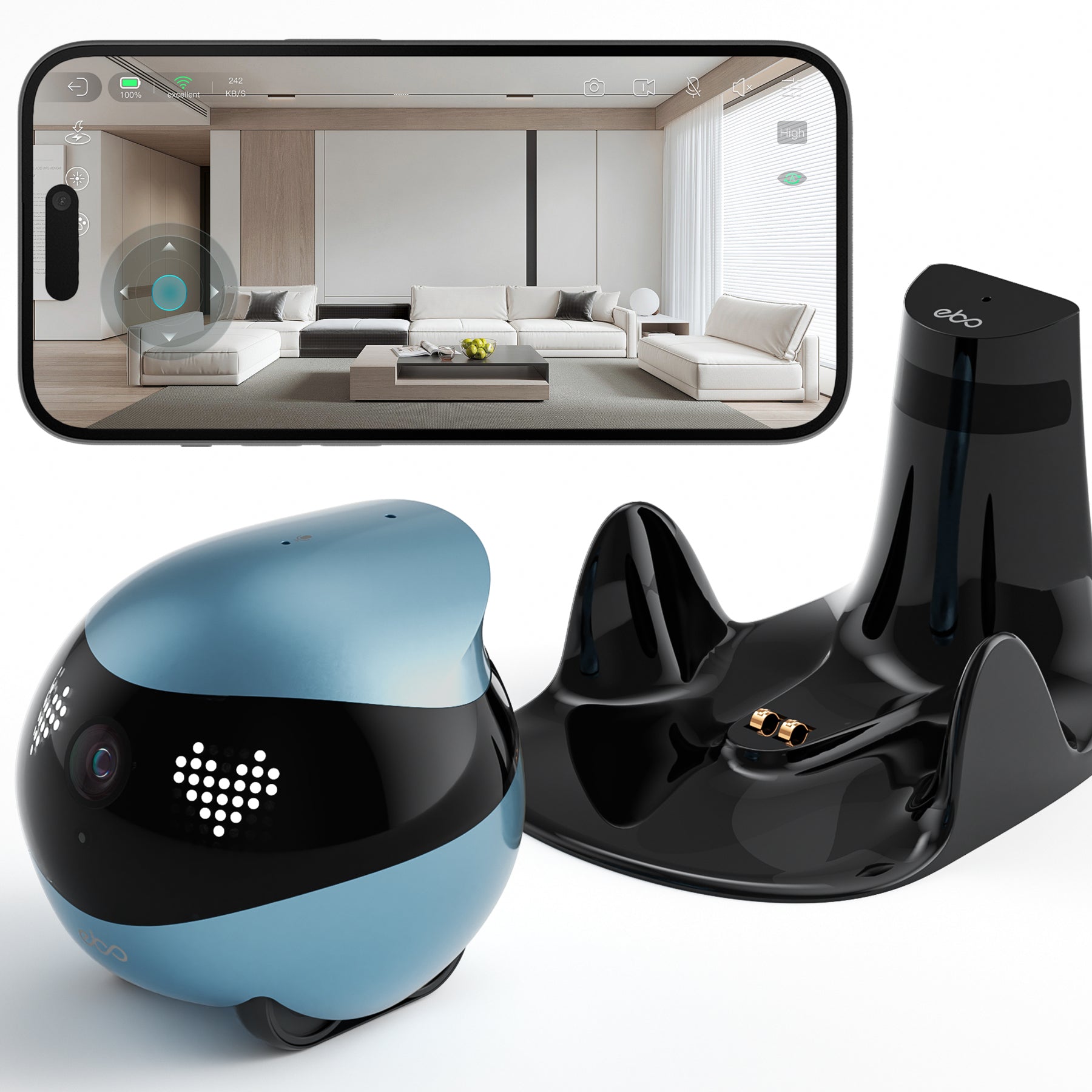 ENABOT EBO Air 2 Robot compagnon (Bleu geai) - Surveillance en temps réel, Interaction à distance, Compagnie pour animaux, Soins intelligents