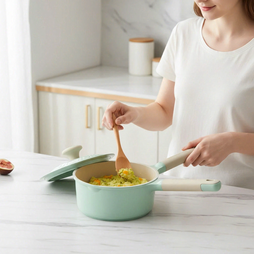 COOKER KING Casserole à Lait Antiadhésive, Casserole pour Aliments pour Bébés à Revêtement Sans PFAS, Petit Casserole avec Récupérateur de Huile