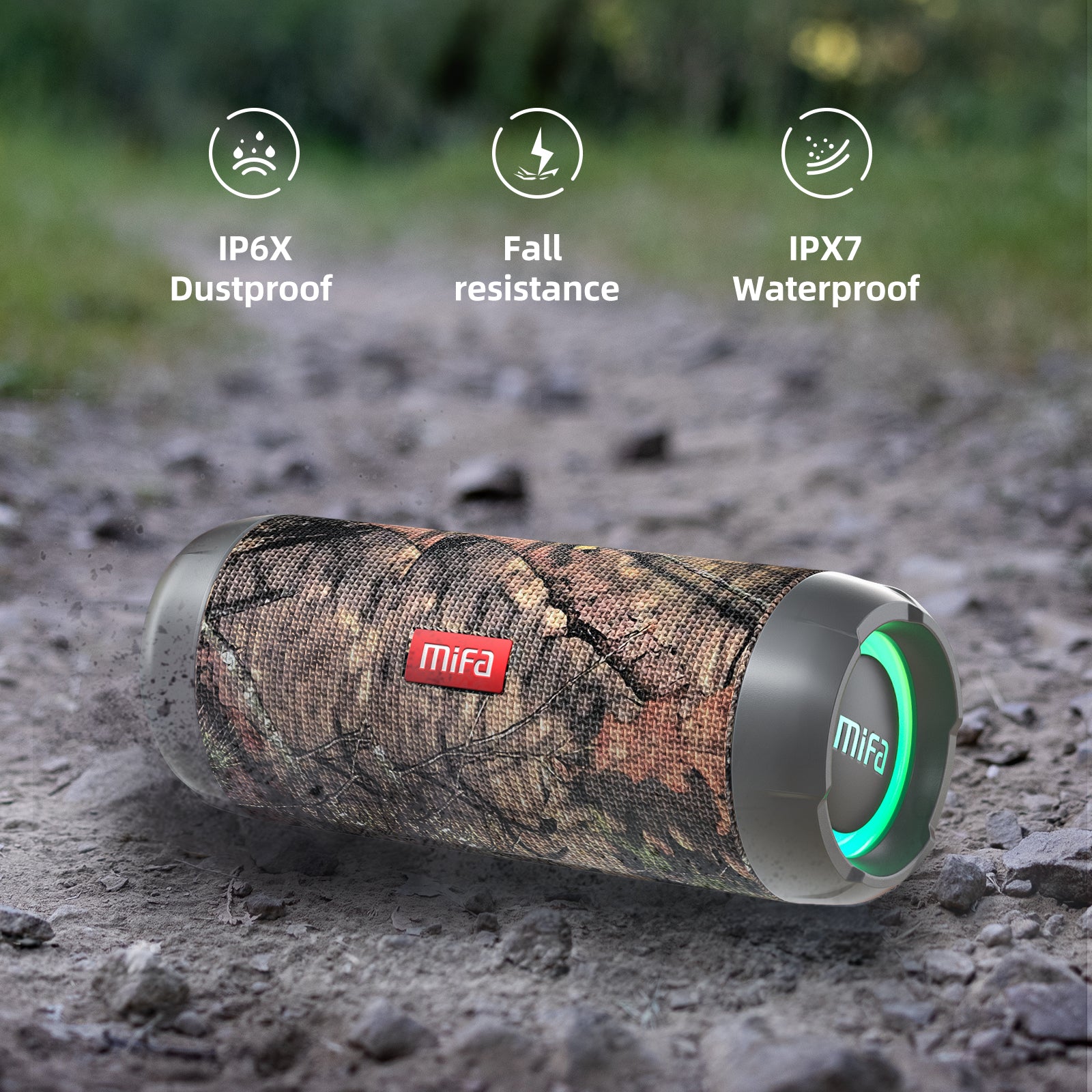 MIFA WildRod Enceinte Bluetooth portable sans fil, IP67 étanche et anti-poussière, Bluetooth 5.3 - Camouflage