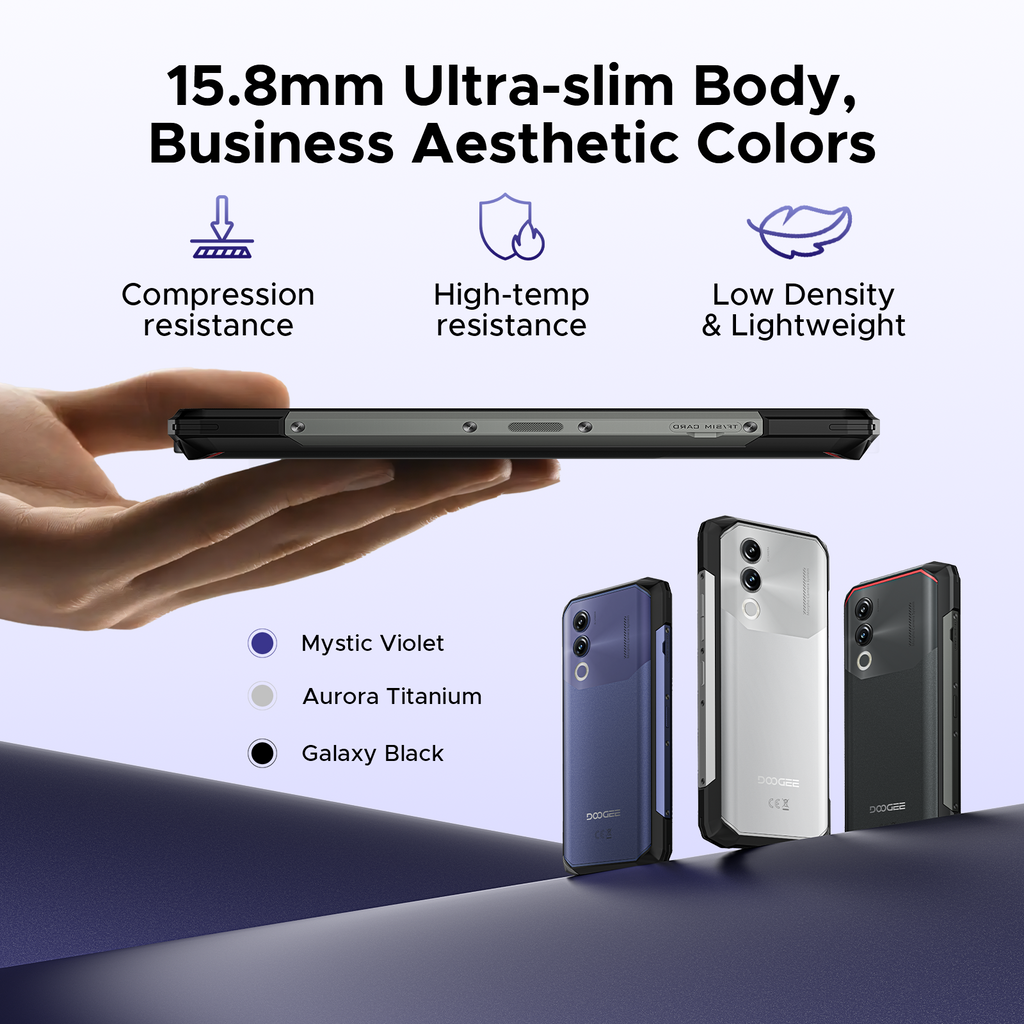 DOOGEE Blade 20 Smartphone Rugged, Android 15, Grande Batterie 10300 mAh, Écran IPS HD+ 6,6'' 90 Hz, 20 Go RAM + 128 Go ROM, Caméra IA 16 MP, Triple Emplacement pour Cartes, Version Débloquée Double SIM, NFC