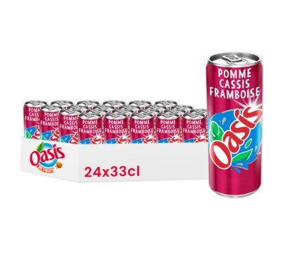 Oasis Soda pomme, cassis et framboise - Lot de 24 canettes de 330 ml