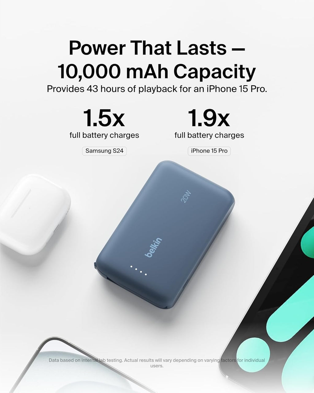 Belkin BOOST CHARGE Power Delivery Batterie externe 10 000 mAh - Bleu