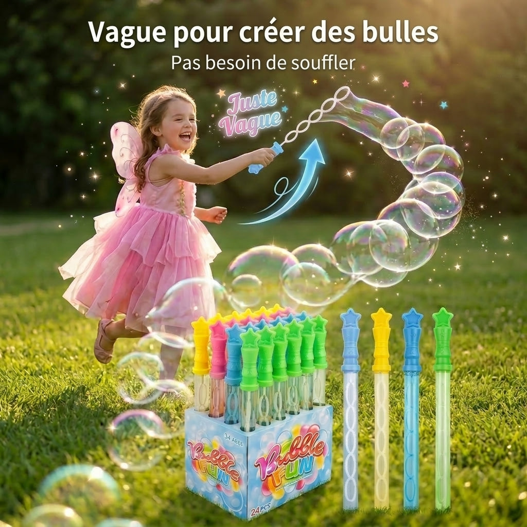 Jouet de Grandes Baguettes à Bulles pour Enfants, 24 Pièces, Baguette à Bulles Magique Étoile de 14,8 Pouces (Grande Capacité de 120 ml), Cadeaux de Fête d'Eau à Bulles en Vrac
