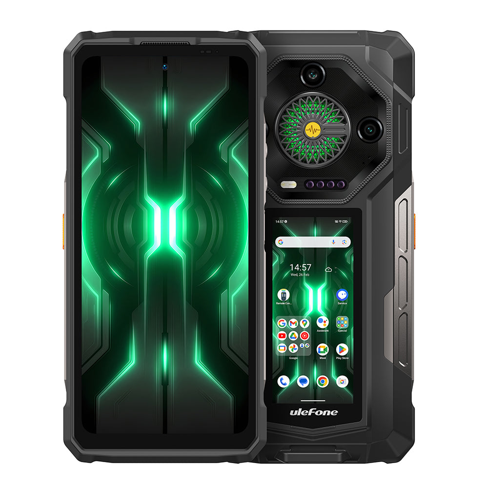 Ulephone Armor 33 Pro 5G Téléphone Rugged Double Écran, Écran 6,95" FHD 120 Hz + 3,4", 25500 mAh (66 W) 32 Go + 512 Go, 50 MP + 50 MP + 64 MP + 32 MP, Infinite Halo, Haut-Parleur 118 dB Double SIM, NFC