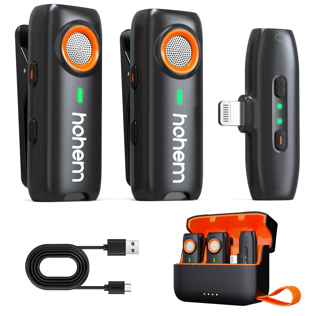 hohem Micro-cravate sans fil, Réduction de bruit DSP 3 niveaux, Portée 100 m, Autonomie 20 h, Déclencheur à distance, Enregistrement de sauvegarde TF